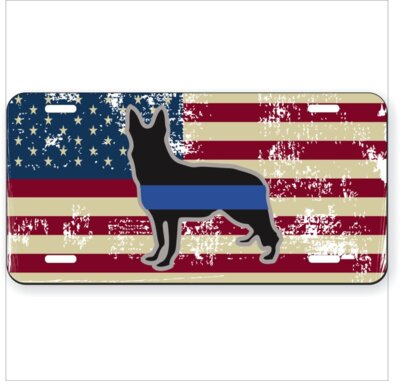 American flag with sheppar dog blue line distressed