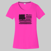 Ladies Scoop Neck Tee - American Distressed Flag 