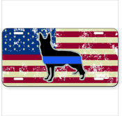 American flag with sheppar dog blue line distressed 